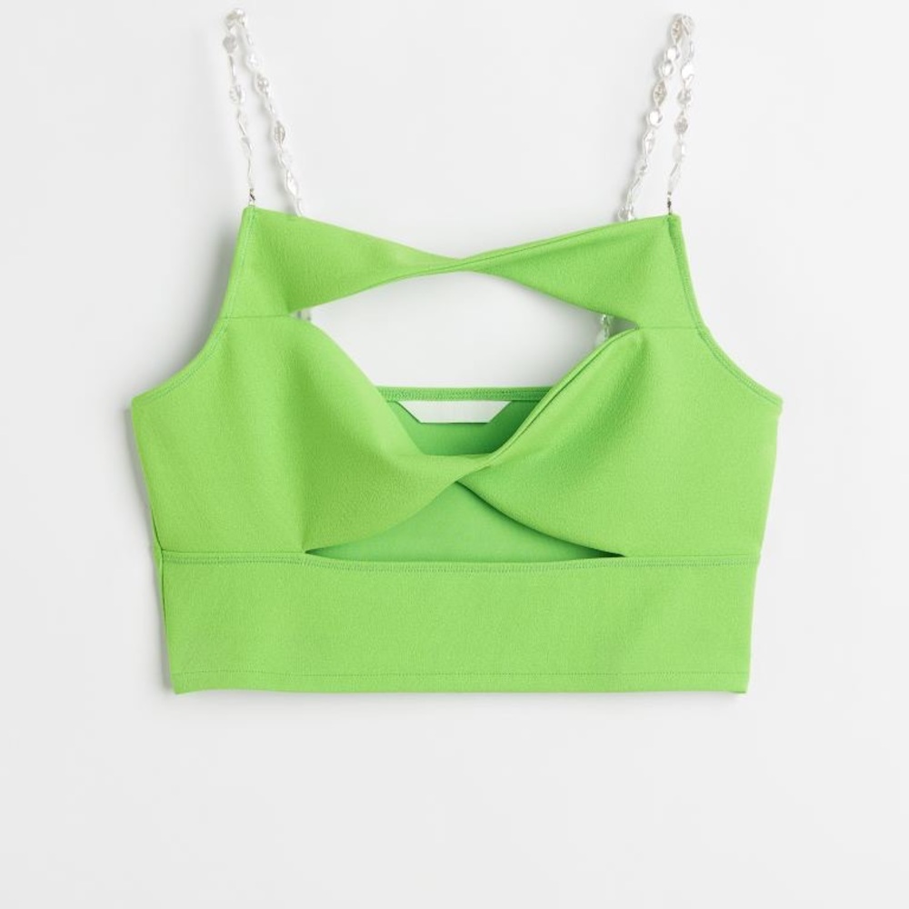 H&M Lime Green Cut Out Crop Pearl Strap Crop Top XS